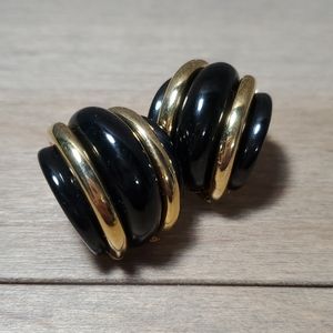 Kenneth Lane Black Enamel & Gold Tone Clip-on's